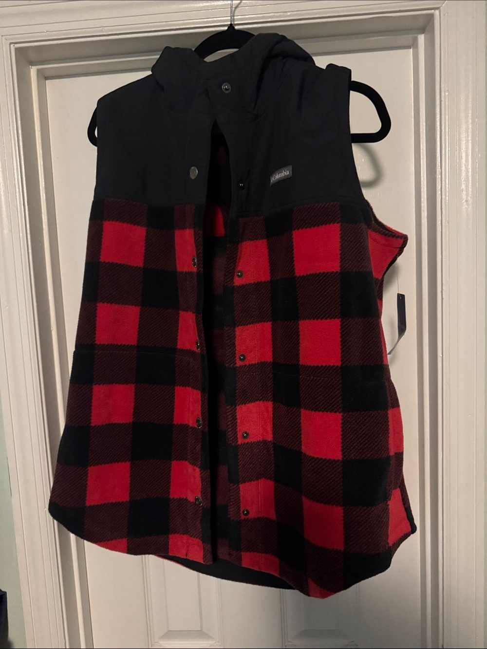Columbia Red and Black Buffalo Plaid Hooded Vest